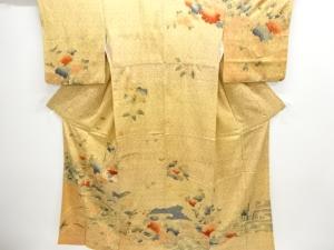 大正ロマン　花鳥模様刺繍一ツ紋着物